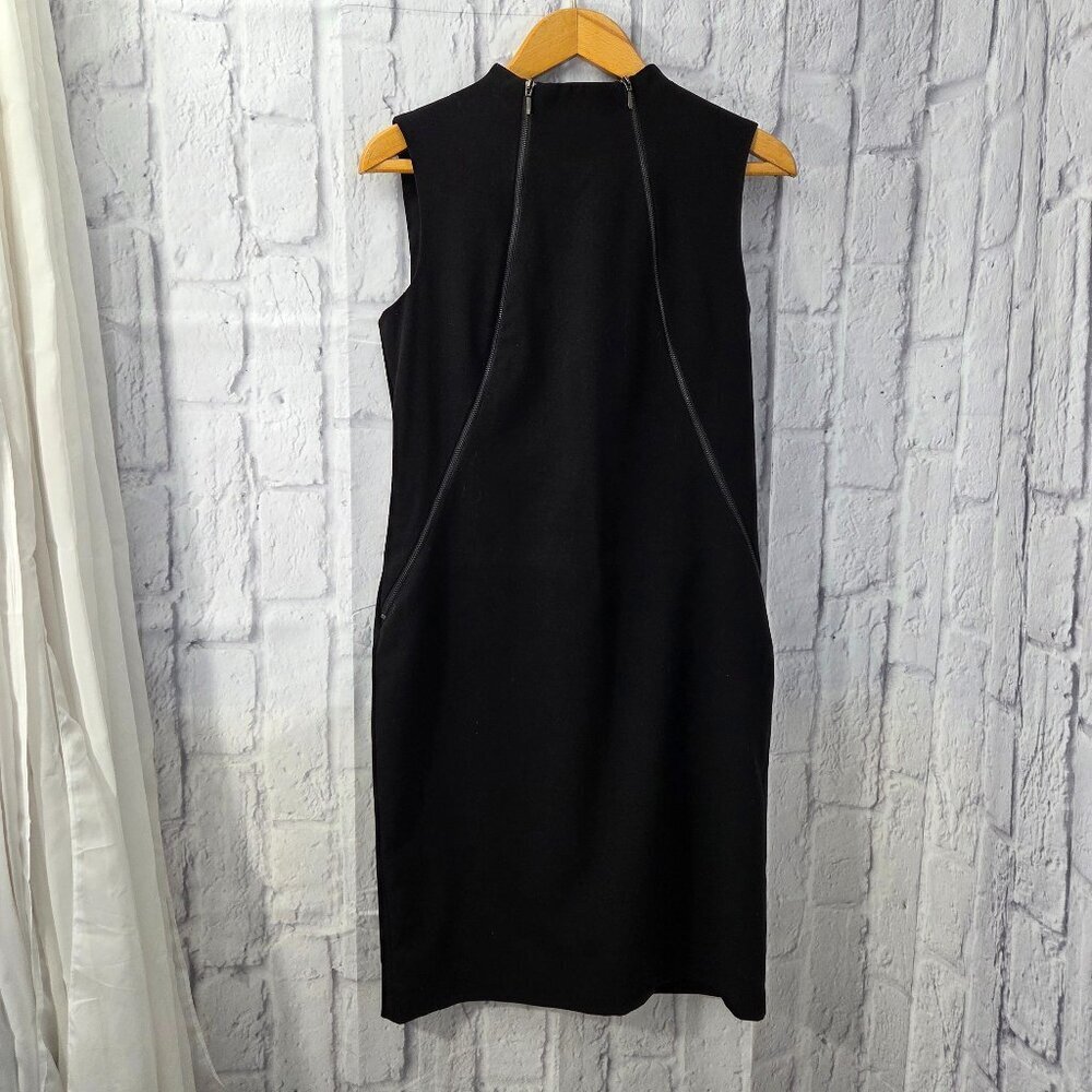 Calvin Klein Black High Neck Double Zippered Sleeveless Sheath Dress